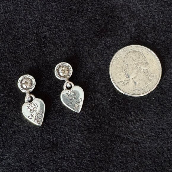 Vintage Brighton Ophelia Heart Dangle Earrings Silver Post Floral Retired - Picture 4 of 4